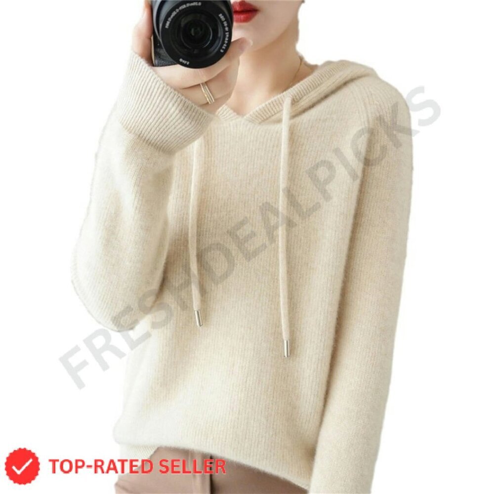 Cashmere Pullover Hoodie Sweater Oversized Knit Winter Cozy Chic Minimal